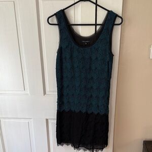 Chic Black and Teal Lace Mini Dress